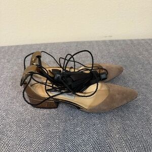 JIMMY CHOO - Two Tone Suede and Gold Block Heel Lace up D'Orsay Shoe